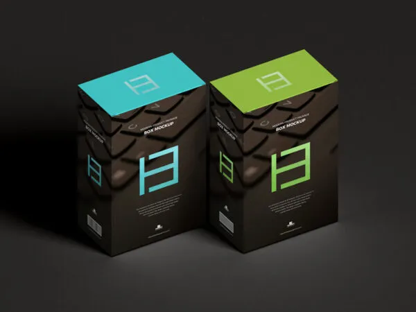 Perspective View Standing Modern Product Package Boxes Mockup 1