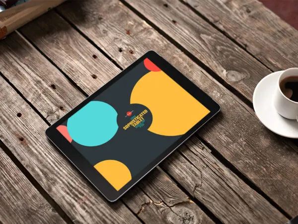 Perspective View Tablet Mockup with a Cup of Coffee 1