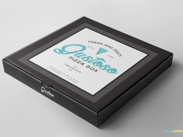 Perspective View Take away Pizza Box Mockup in Plain Setting 1