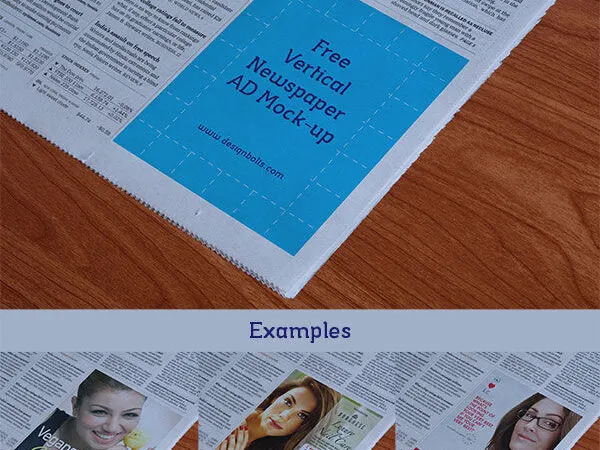 Perspective View Vertical Newspaper Ad on the Page Corner Mockup 1