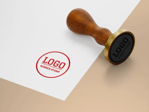 Perspective View Wooden Handle Stamp on Paper Mockup 1