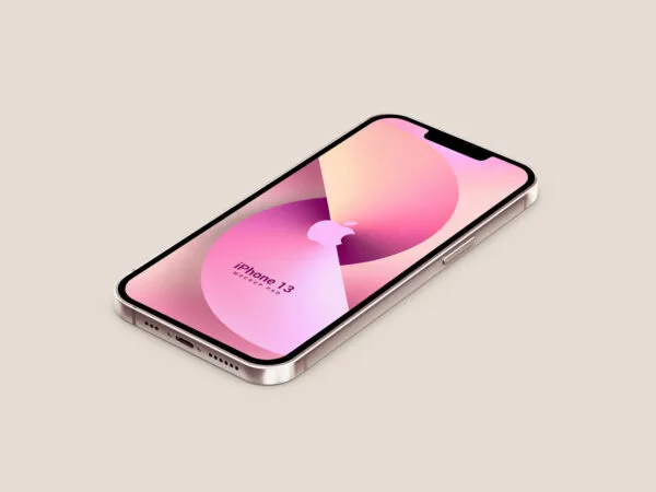 Perspective View iPhone 13 on Floor Mockup in 5 Colors 1