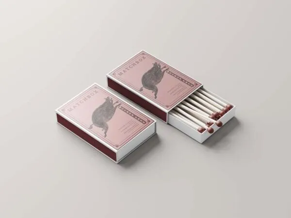 Perspective View of 2 Matchboxes Mockup 1