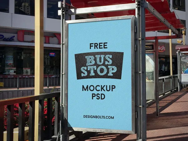 Perspective View of 2 Outdoor Advertising Bus Stop billboard Mockups 1