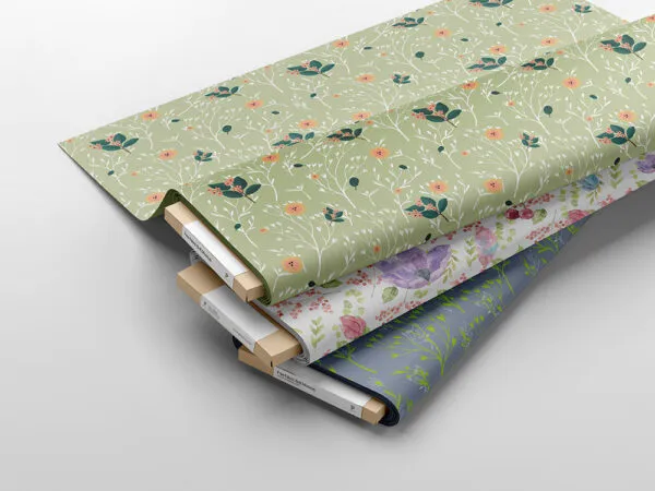 Perspective View of 3 Fabric Bolts Mockup 1