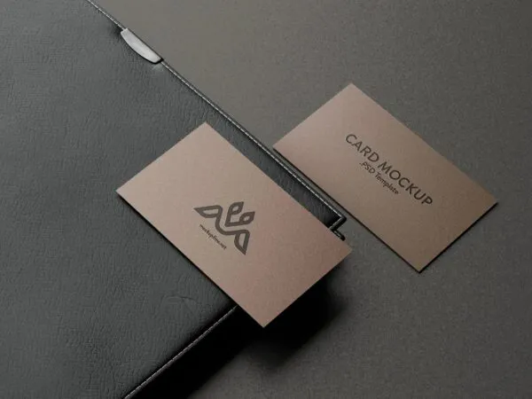 Perspective View of 5 Business Cards Mockups with Leather Cover Book 1