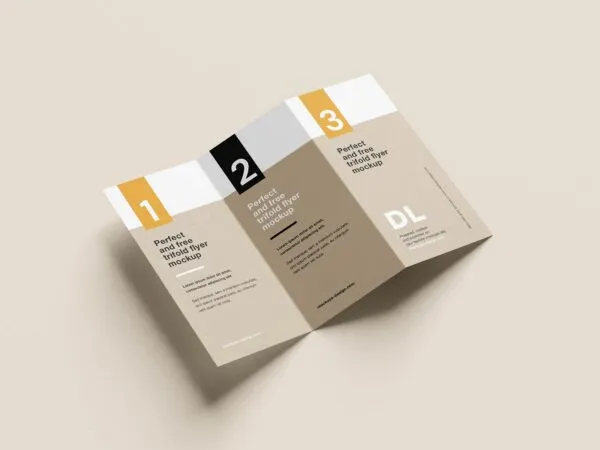 Perspective View of 7 Tri Fold DL Flyer Mockups 1