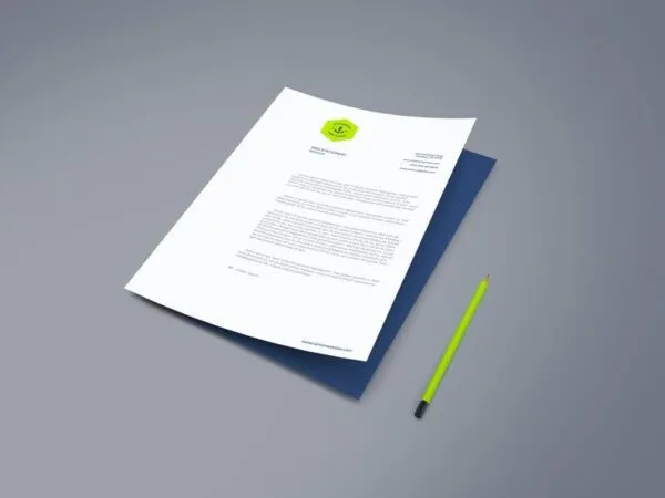 Perspective View of A4 Paper next to a Pencil Mockup 1