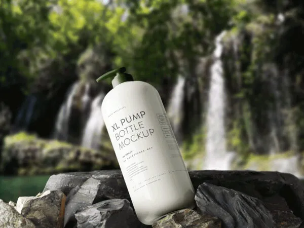 Perspective View of Animated Plastic Pump Bottle Mockup 1