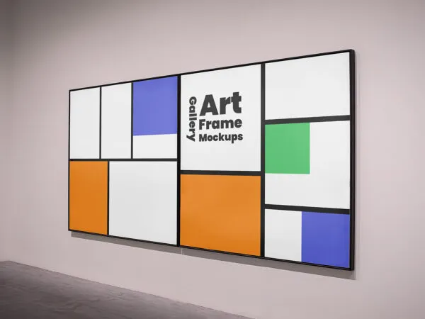 Perspective View of Art Frames on Wall Mockup in Gallery 1