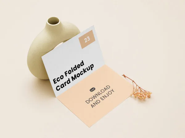 Perspective View of Bi Fold Brochure Mockup with Vase 1