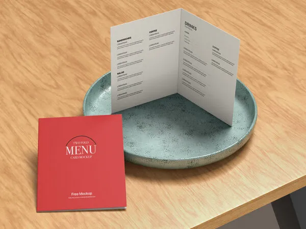 Perspective View of Bi Fold Restaurant Menu Mockup 1