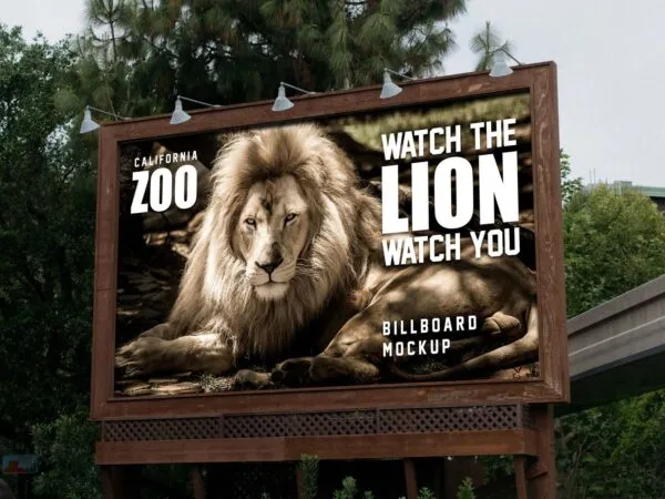 Perspective View of Big Wooden Billboard Mockup 1