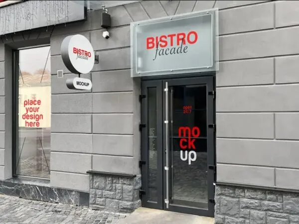 Perspective View of Bistro Facade Mockup 1