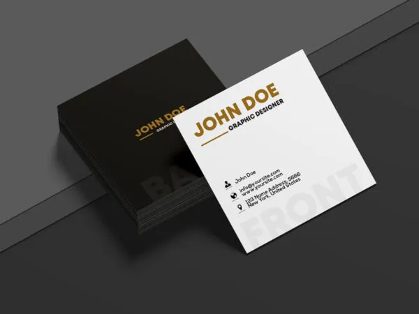 Perspective View of Both Sides of a Square Business Card Mockup 1