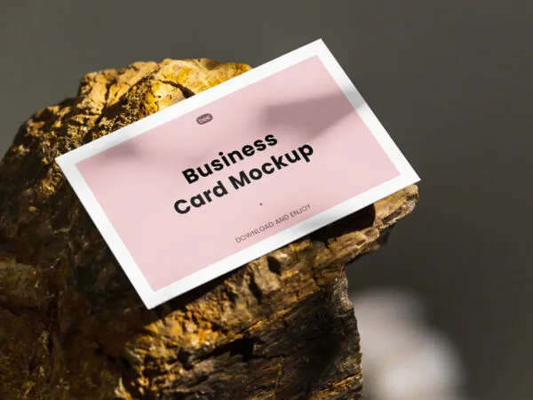 Perspective View of Business Card Mockup on Stone 1