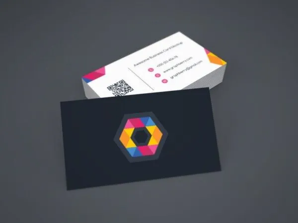 Perspective View of Business Card Stack Mockup 1