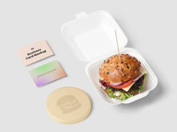 Perspective View of Business Cards and Coaster mockup 1