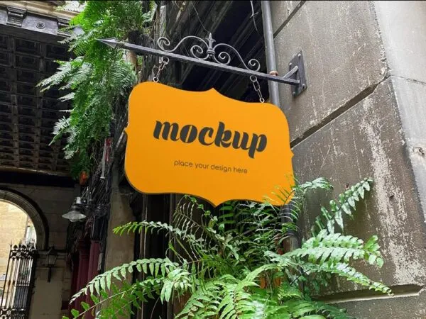 Perspective View of Cafe Sign Logo Mockup 1