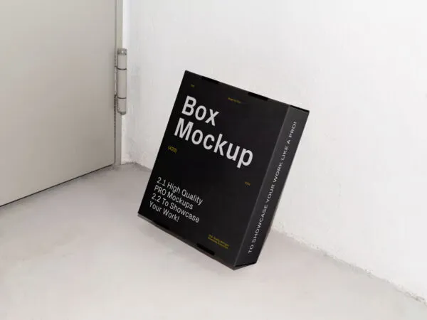 Perspective View of Cardboard Box Mockup Leaning against Wall 1