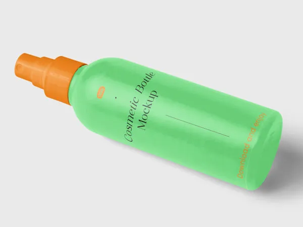 Perspective View of Cosmetic Spray Bottle Mockup 1
