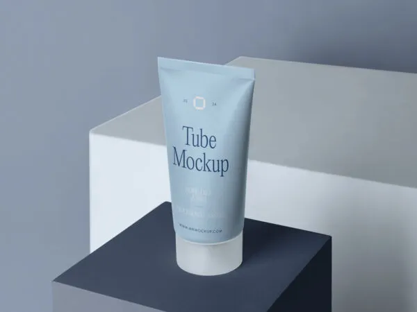 Perspective View of Cosmetic Tube Mockup on Cube 1