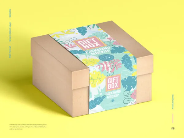 Perspective View of Craft Gift Box Wearing Wide Label Mockup 1