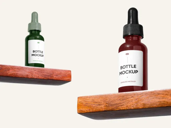 Perspective View of Dropper Bottle Mockups on Shelf 1
