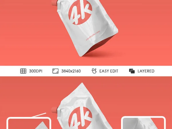 Perspective View of Floating Doypack Foil Bag Mockup 1