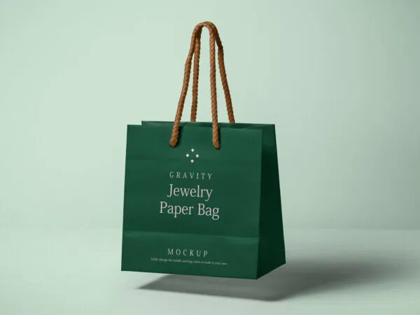 Perspective View of Floating Paper Bag with Cord Handles Mockup 1
