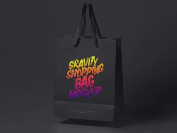 Perspective View of Floating Shopping Bag with Fabric Handles Mockup 1