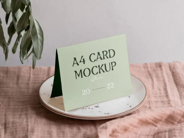 Perspective View of Foldable Invitation Card Mockup on Plate 1