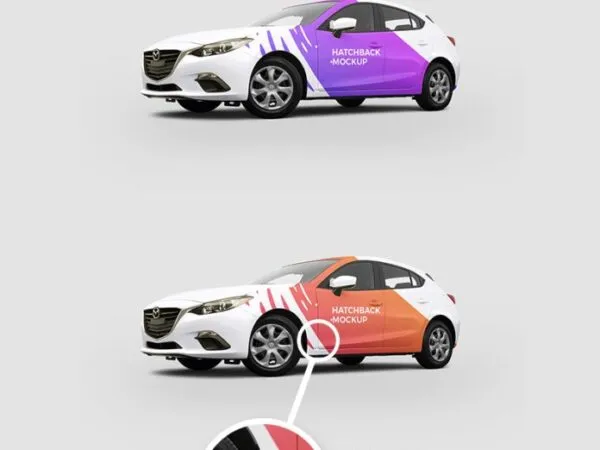 Perspective View of Hatchback Car Mockup 1
