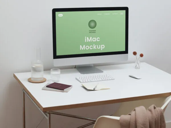 Perspective View of Home Office iMac Screen Mockup 1