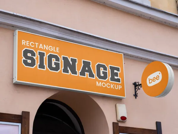 Perspective View of Horizontal Banner Mockup with Circle Sign 1