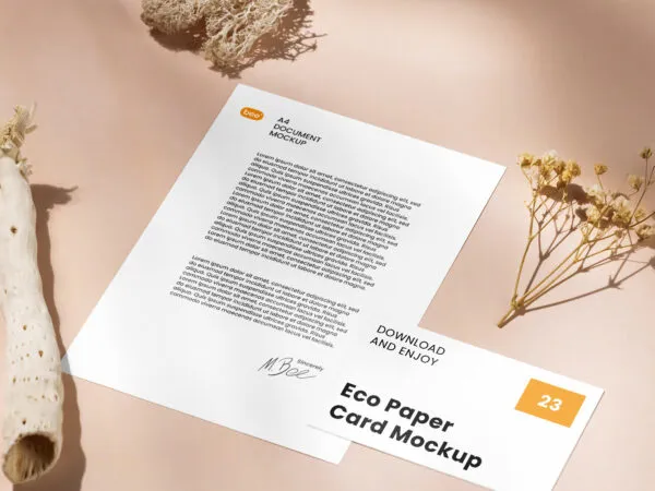 Perspective View of Letterhead Mockup with Business Card 1