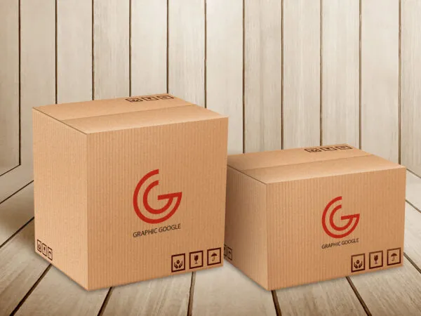 Perspective View of Logos on Two Delivery Packaging Box Mockup 1