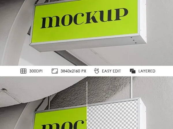 Perspective View of Long Rectangular Signboard Mockup 1