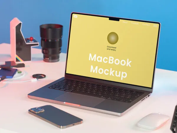 Perspective View of MacBook Mockup in Studio 1