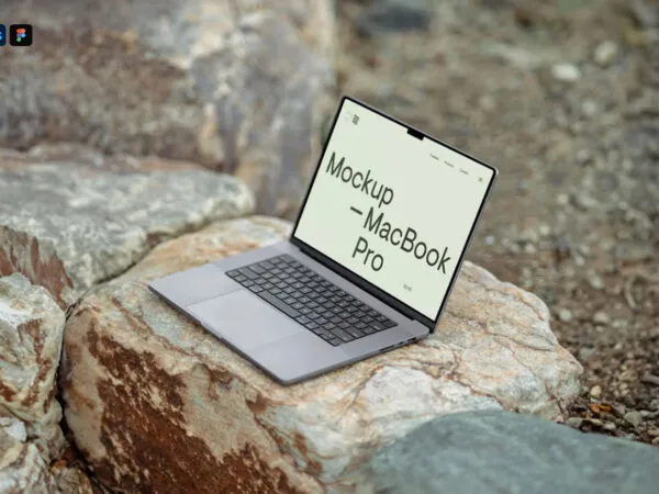 Perspective View of MacBook Pro Mockup on Rock 1