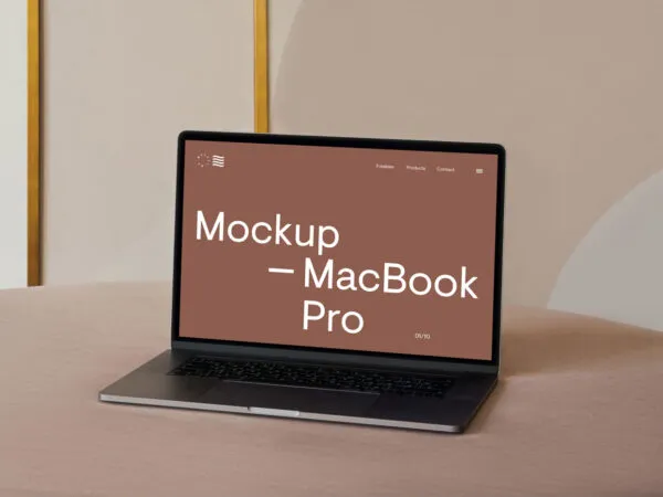 Perspective View of MacBook Pro Mockup on Sofa 1