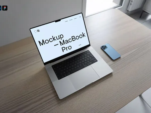 Perspective View of MacBook Pro Mockup on Table 1