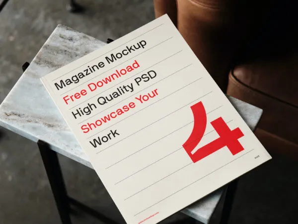 Perspective View of Magazine Mockup on Marble Table 1