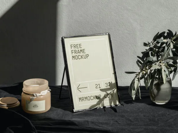 Perspective View of Mini Gold Frame Mockup Featuring Flower 1