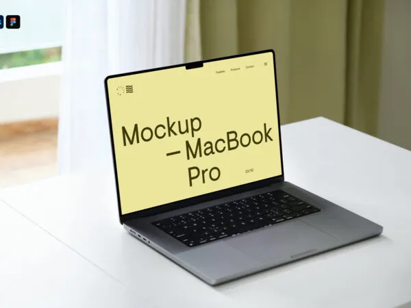 Perspective View of Modern MacBook Pro Scene Mockup 1