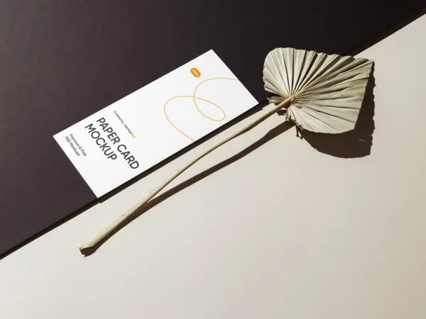 Perspective View of Oblong Paper Card Mockup with Leaf 1