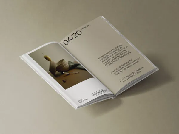 Perspective View of Open Hard Cover Book Mockup 1