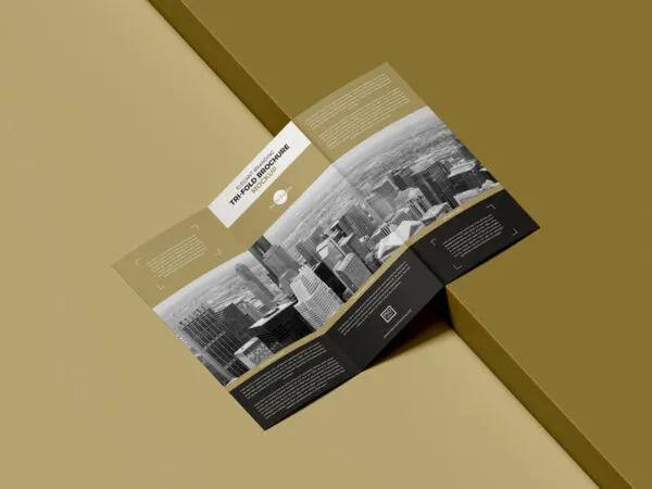 Perspective View of Opened Trifold Brochure Mockup 1