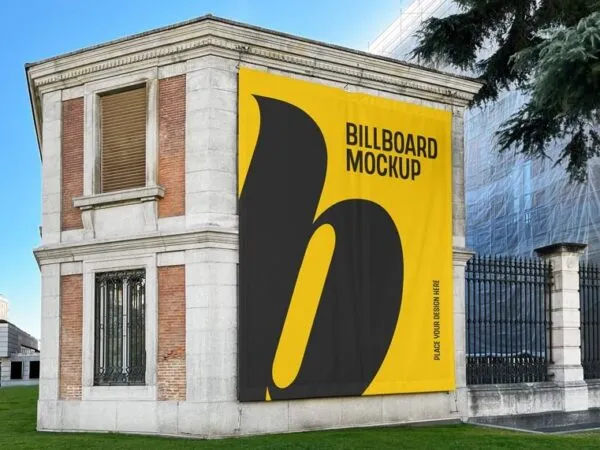 Perspective View of Outdoor Billboard Mockup on Building 1