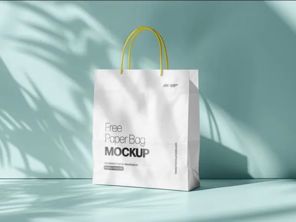Perspective View of Paper Bag Mockup with Shadow Overlay 1